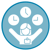 Icon of a person juggling clocks denoting flexible working